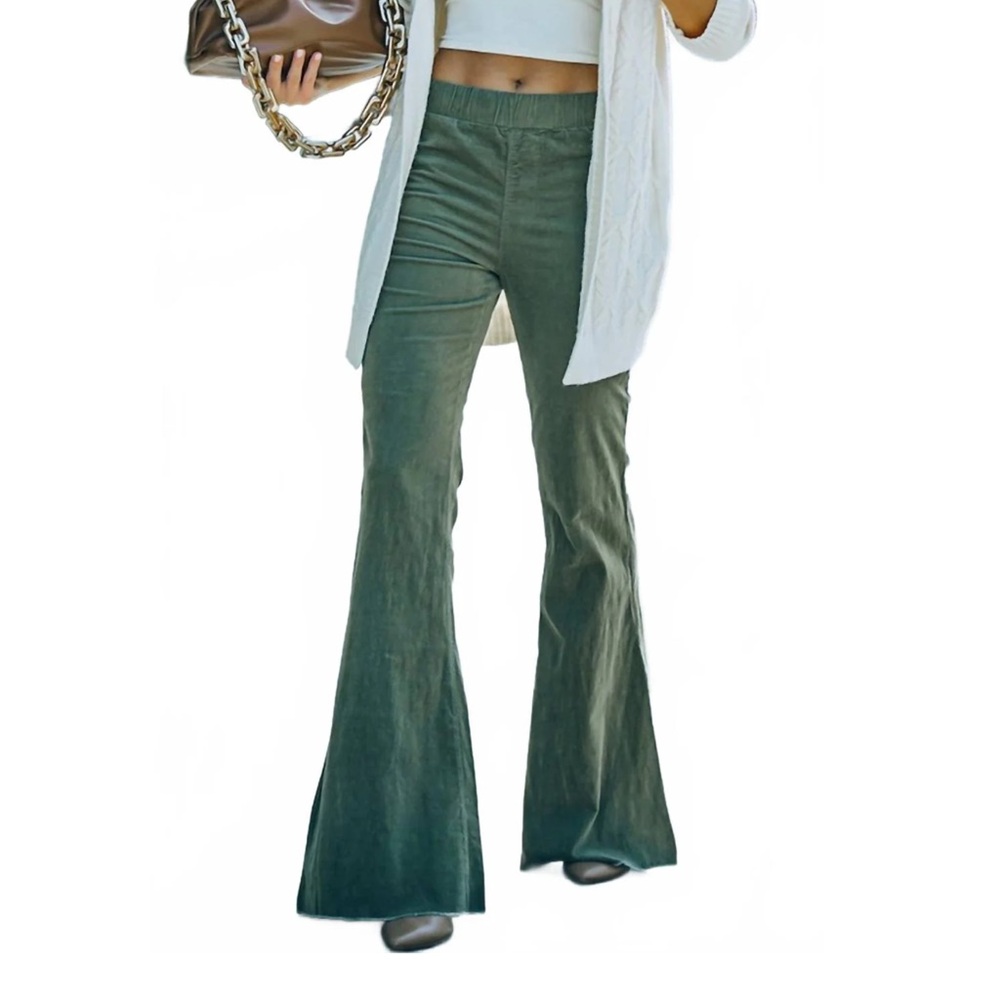 719 lavender J ribbed velvet flare pants olive green